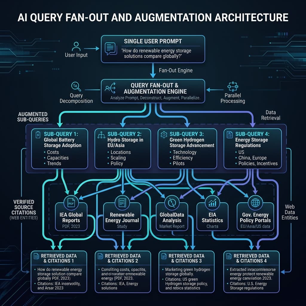 Query Augmentation and AI Query Fan-Out Tree Architecture Diagram in GEO