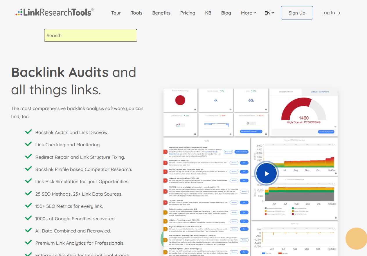 LinkResearchTools Risk Denetim Ekranı