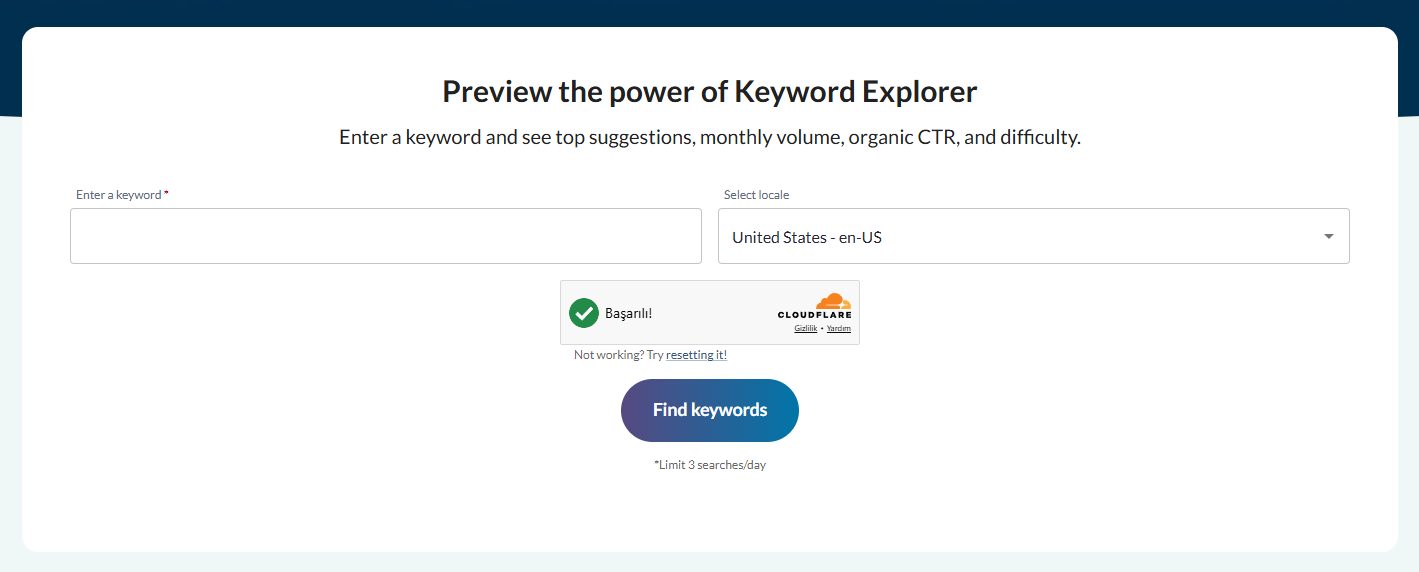 Moz Keyword Explorer Arayüzü