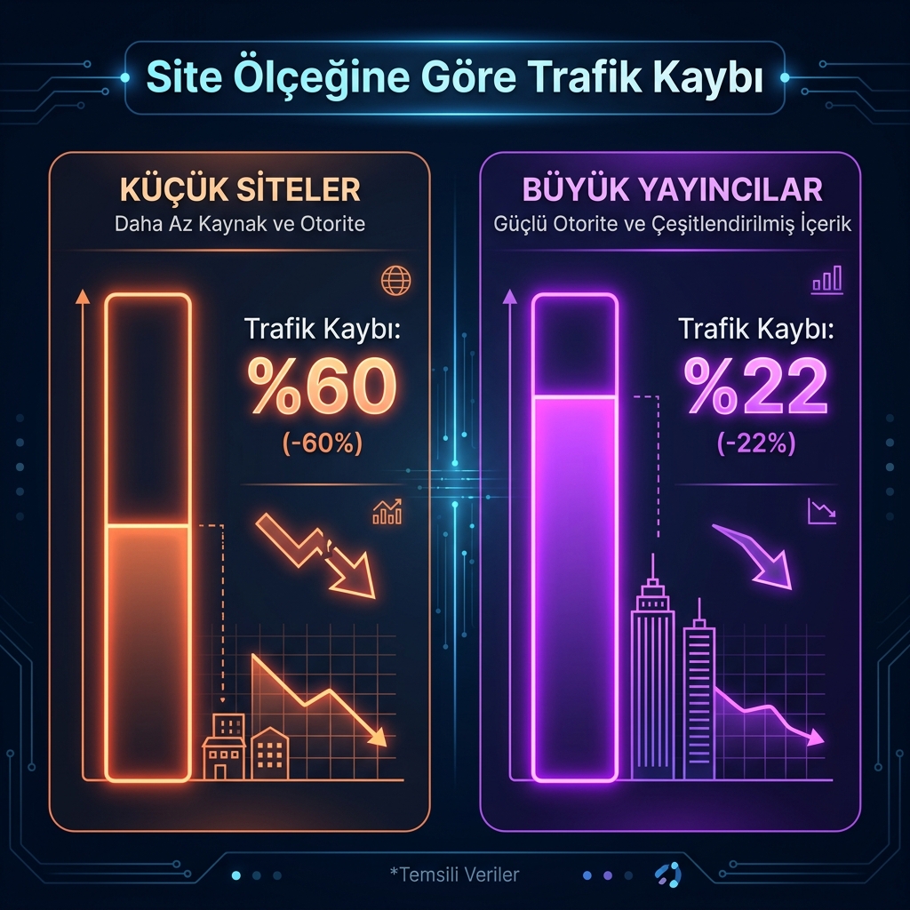 Küçük Siteler ve Büyük Yayıncıların Trafik Kaybı Karşılaştırması